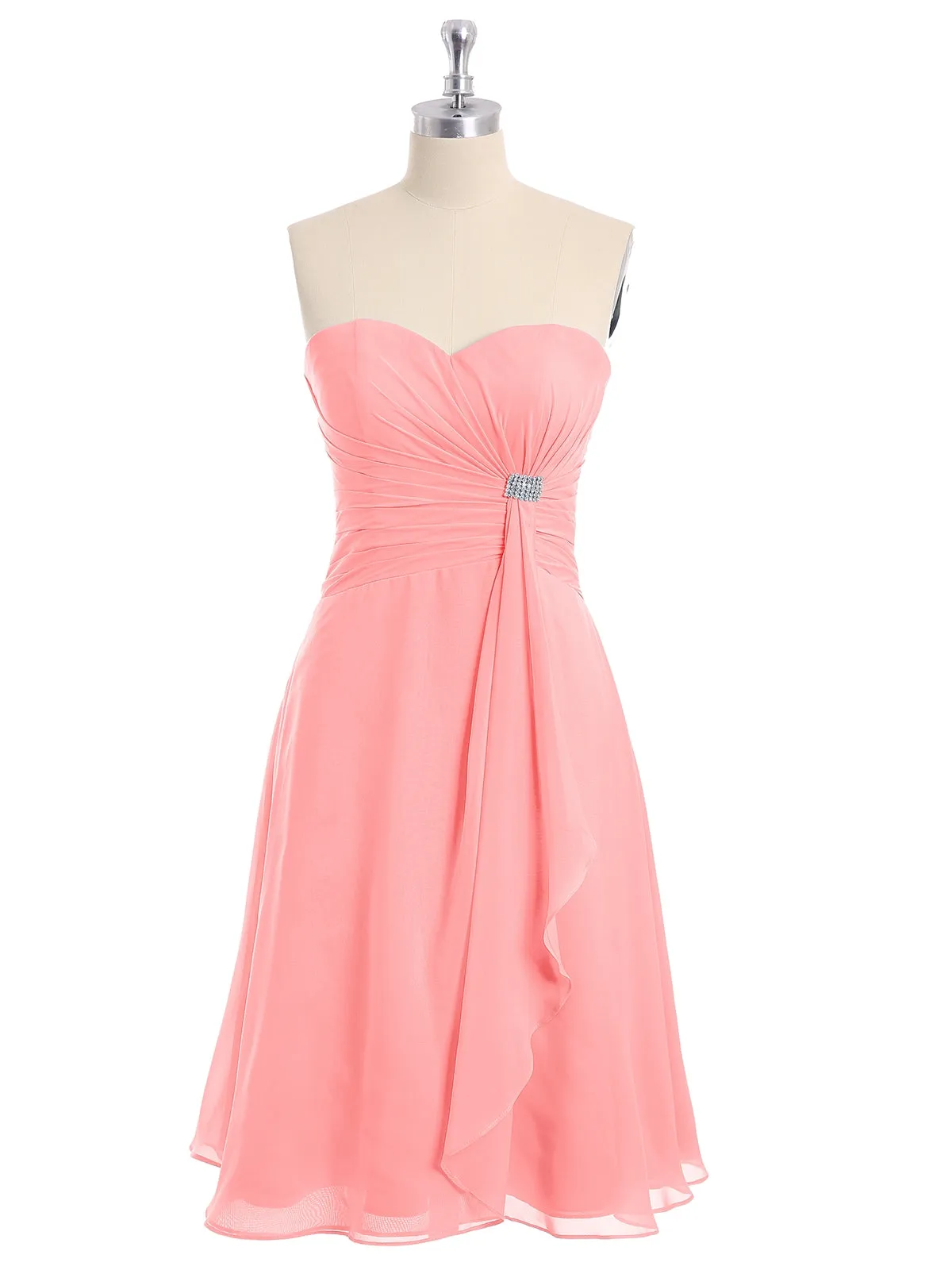 Knee Length Chiffon Dress with Sweetheart Neck-Flamingo Plus Size