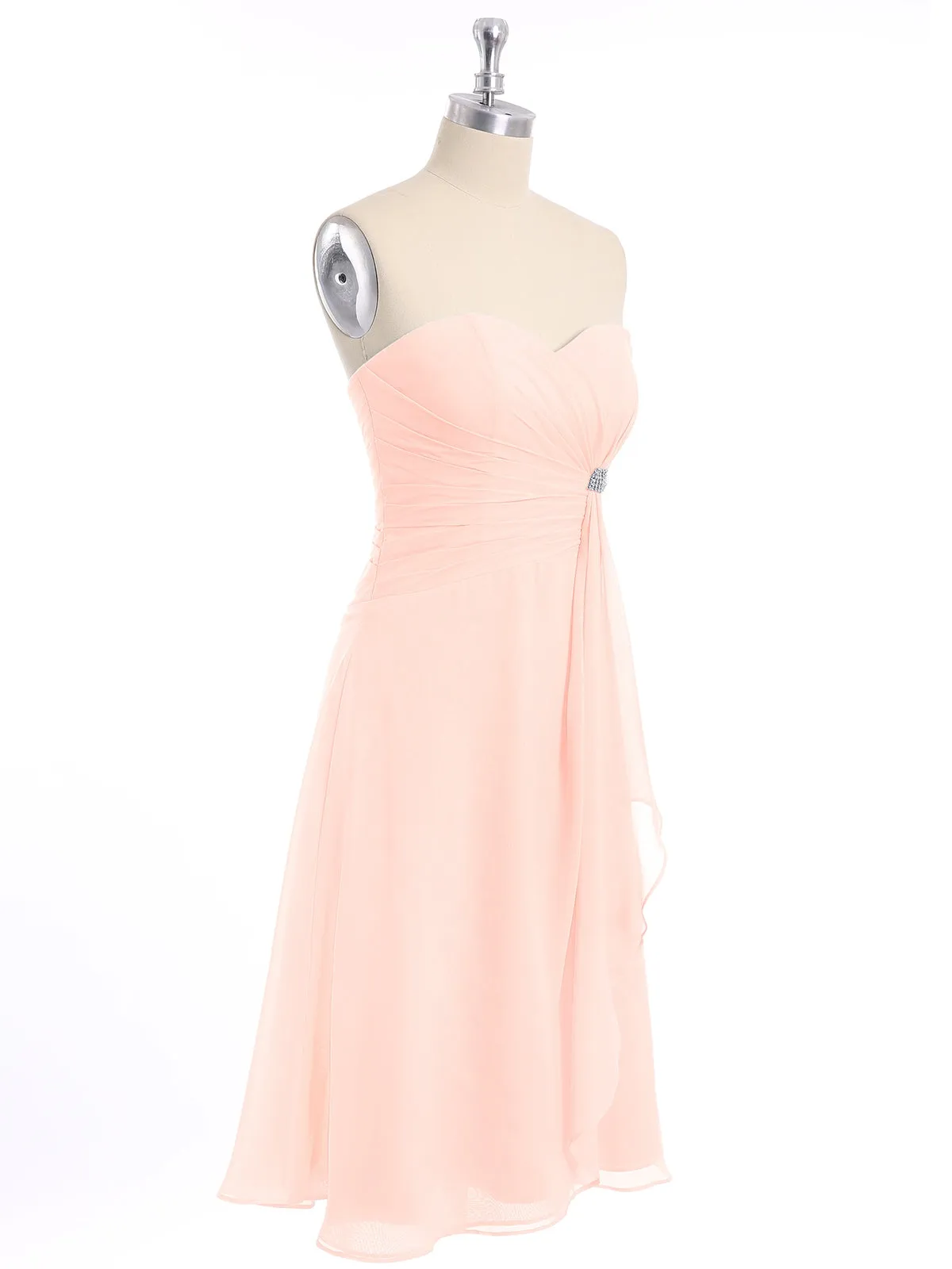 Knee Length Chiffon Dress with Sweetheart Neck-Pearl Pink