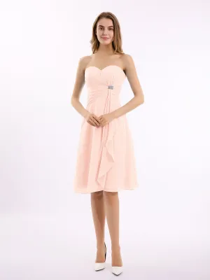 Knee Length Chiffon Dress with Sweetheart Neck-Pearl Pink