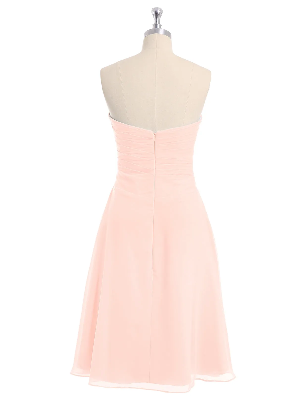 Knee Length Chiffon Dress with Sweetheart Neck-Pearl Pink