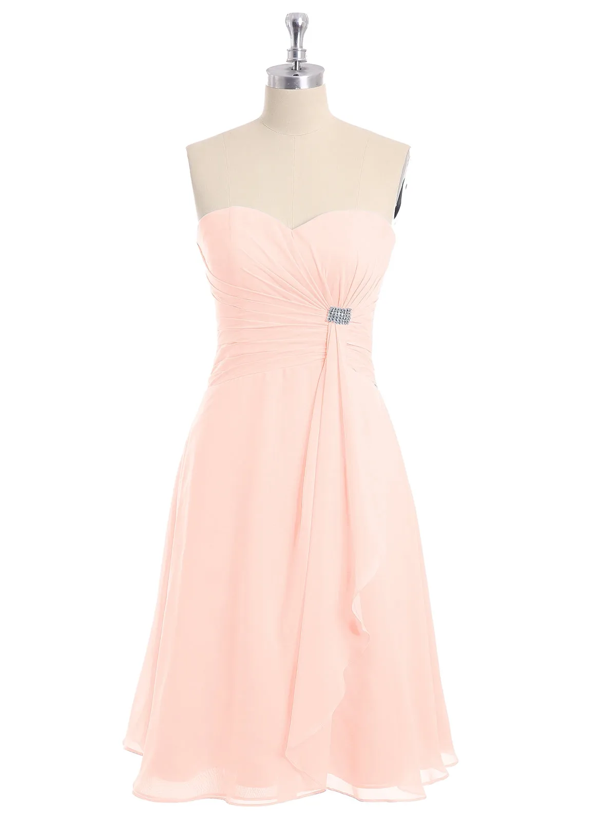 Knee Length Chiffon Dress with Sweetheart Neck-Pearl Pink