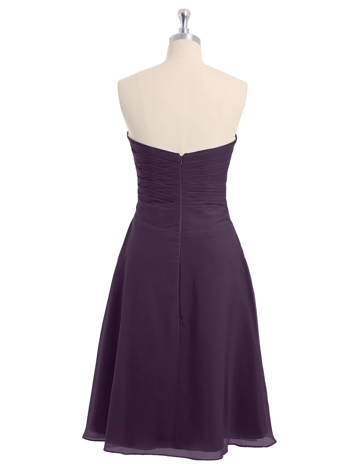 Knee Length Chiffon Dress with Sweetheart Neck-Plum