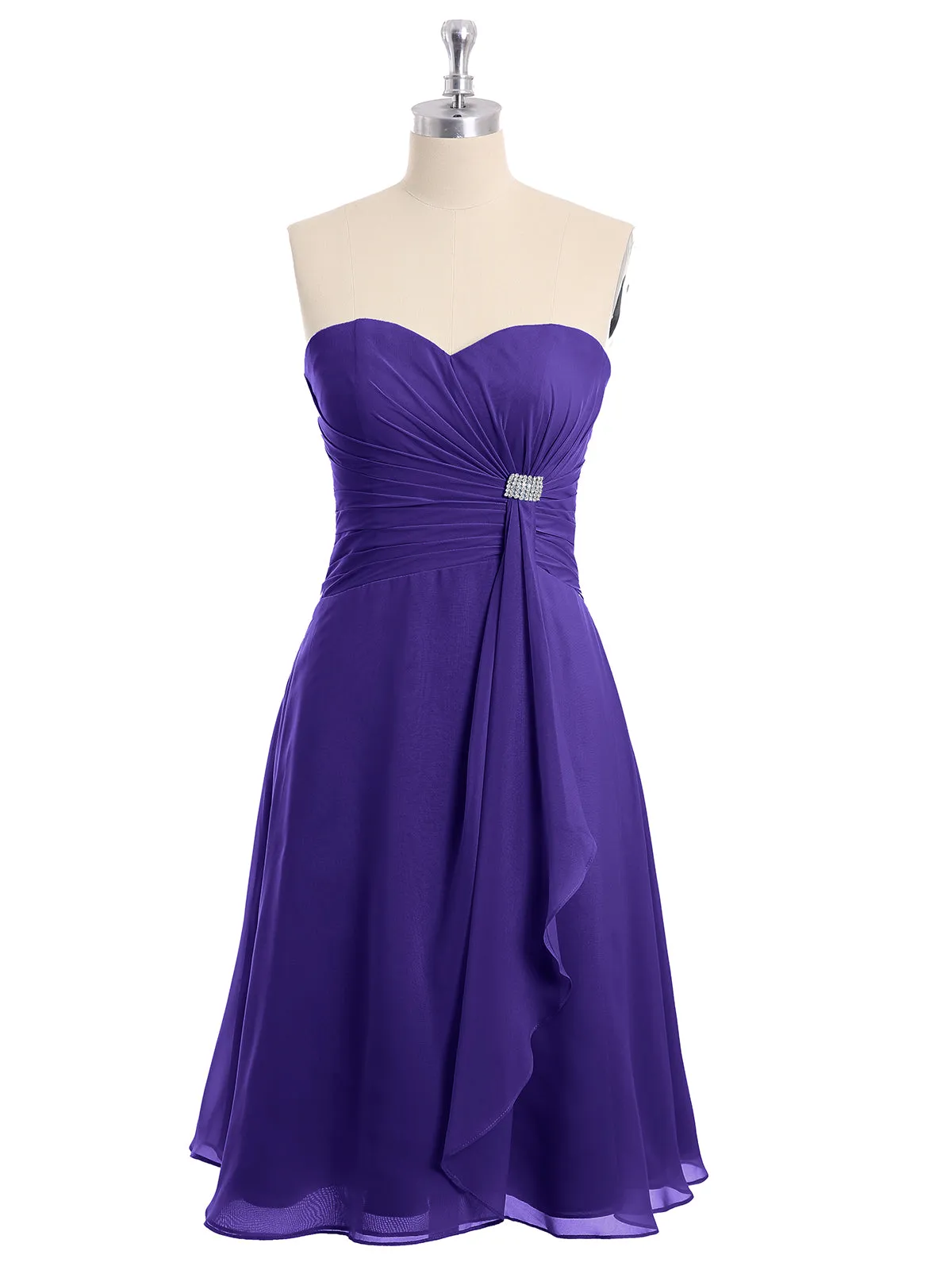 Knee Length Chiffon Dress with Sweetheart Neck-Regency