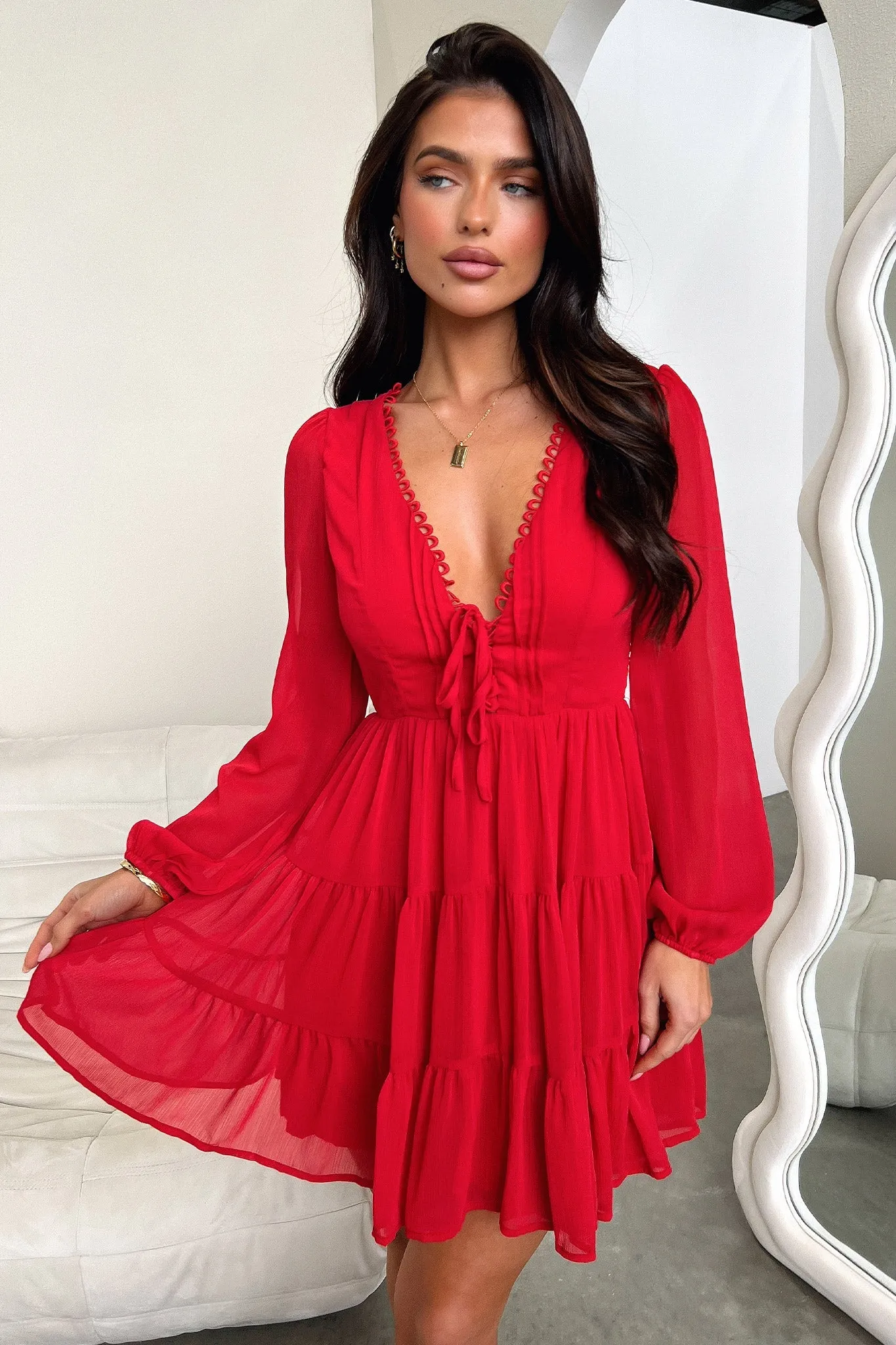 Lexie Long Sleeve Dress - Red