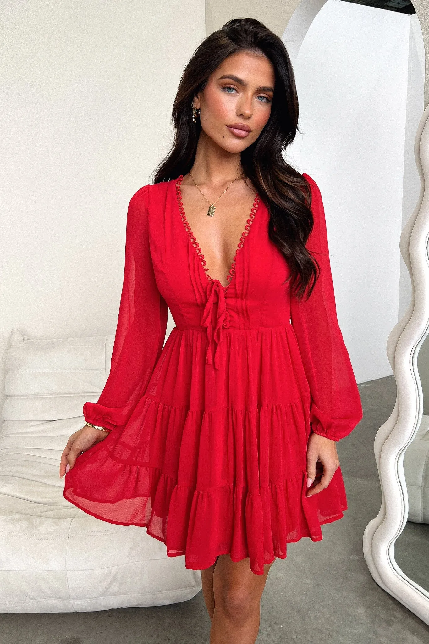 Lexie Long Sleeve Dress - Red