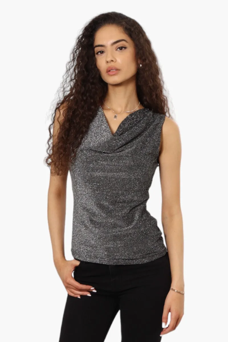 Limite Lurex Cowl Neck Tank Top - Black