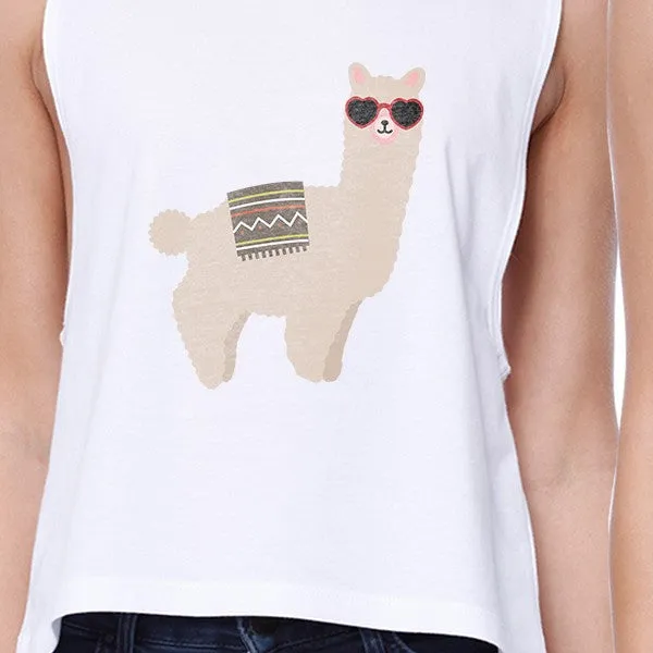 Llamas With Sunglasses BFF Matching White Crop Tops