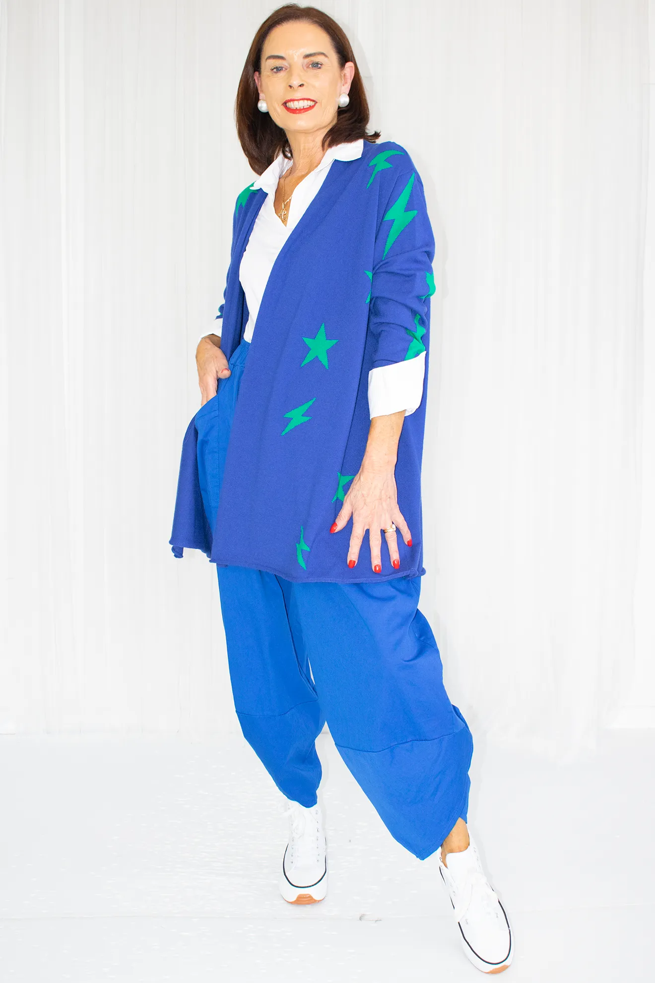 Luna Long Sleeve Star Cardigan in Royal Blue