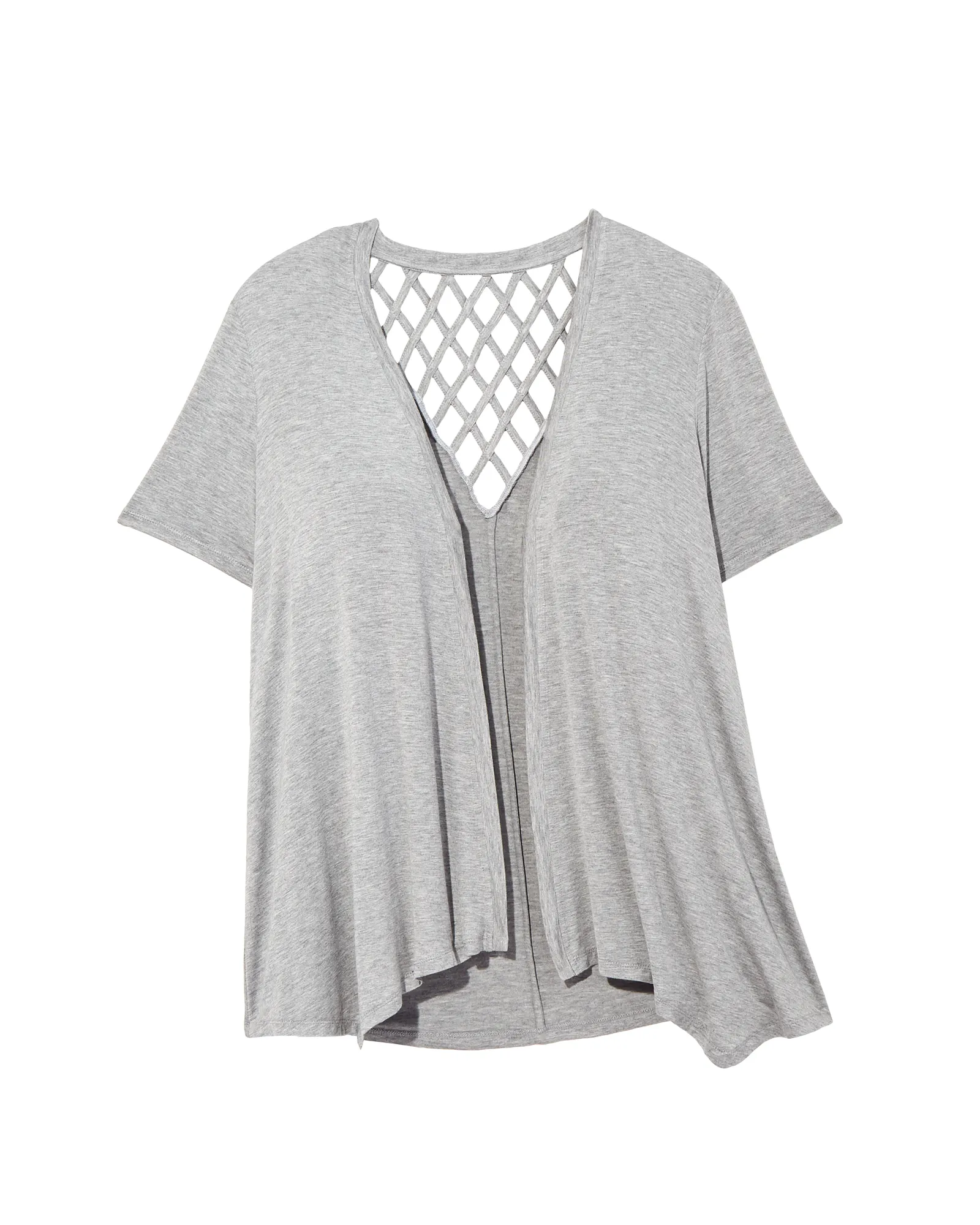 Lynn Short Sleeve Cardigan with Lattice Back | Light Grey