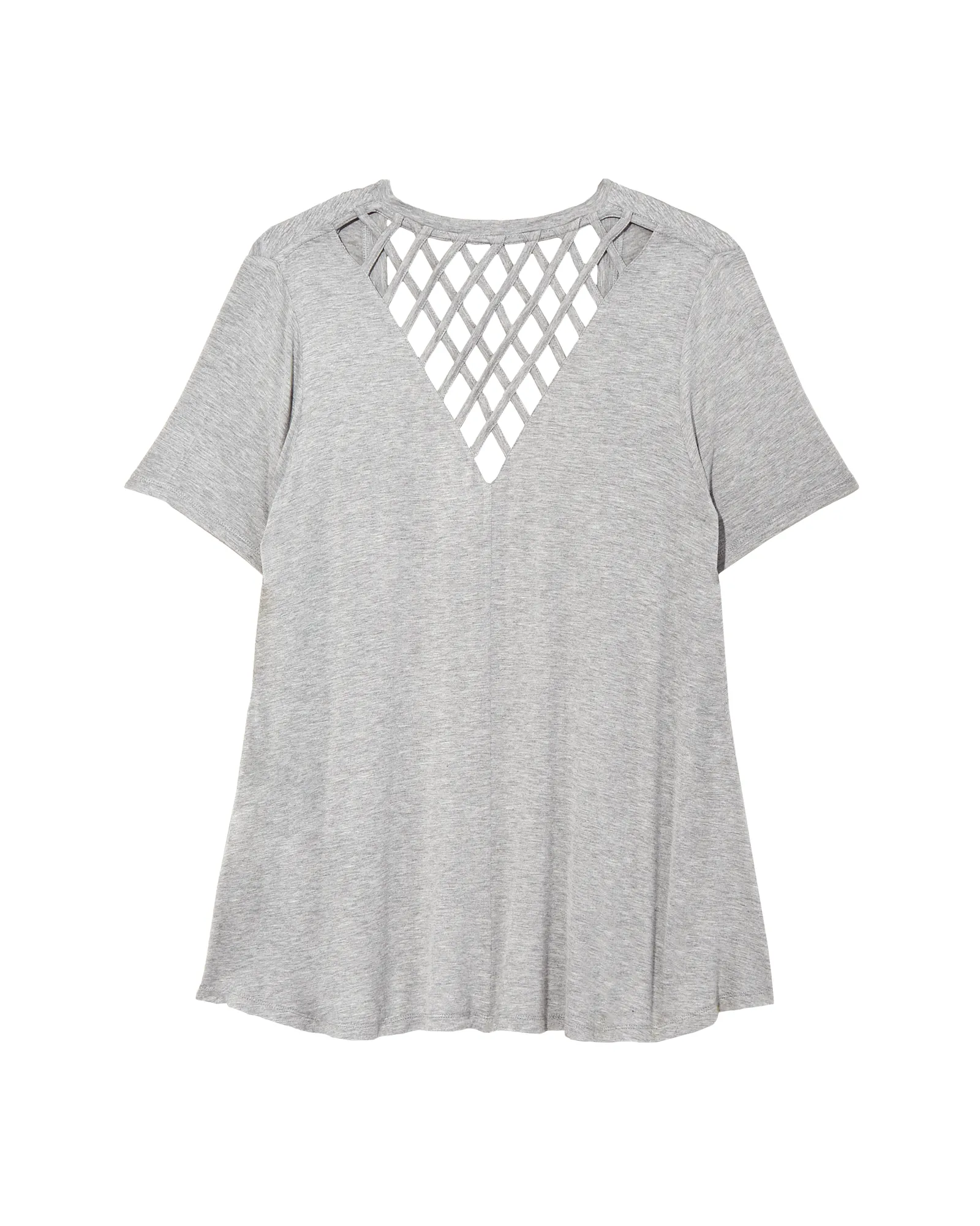 Lynn Short Sleeve Cardigan with Lattice Back | Light Grey