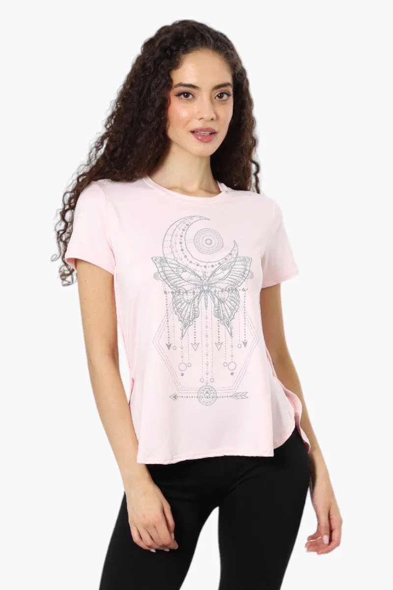 Magazine Butterfly Print Tee - Pink