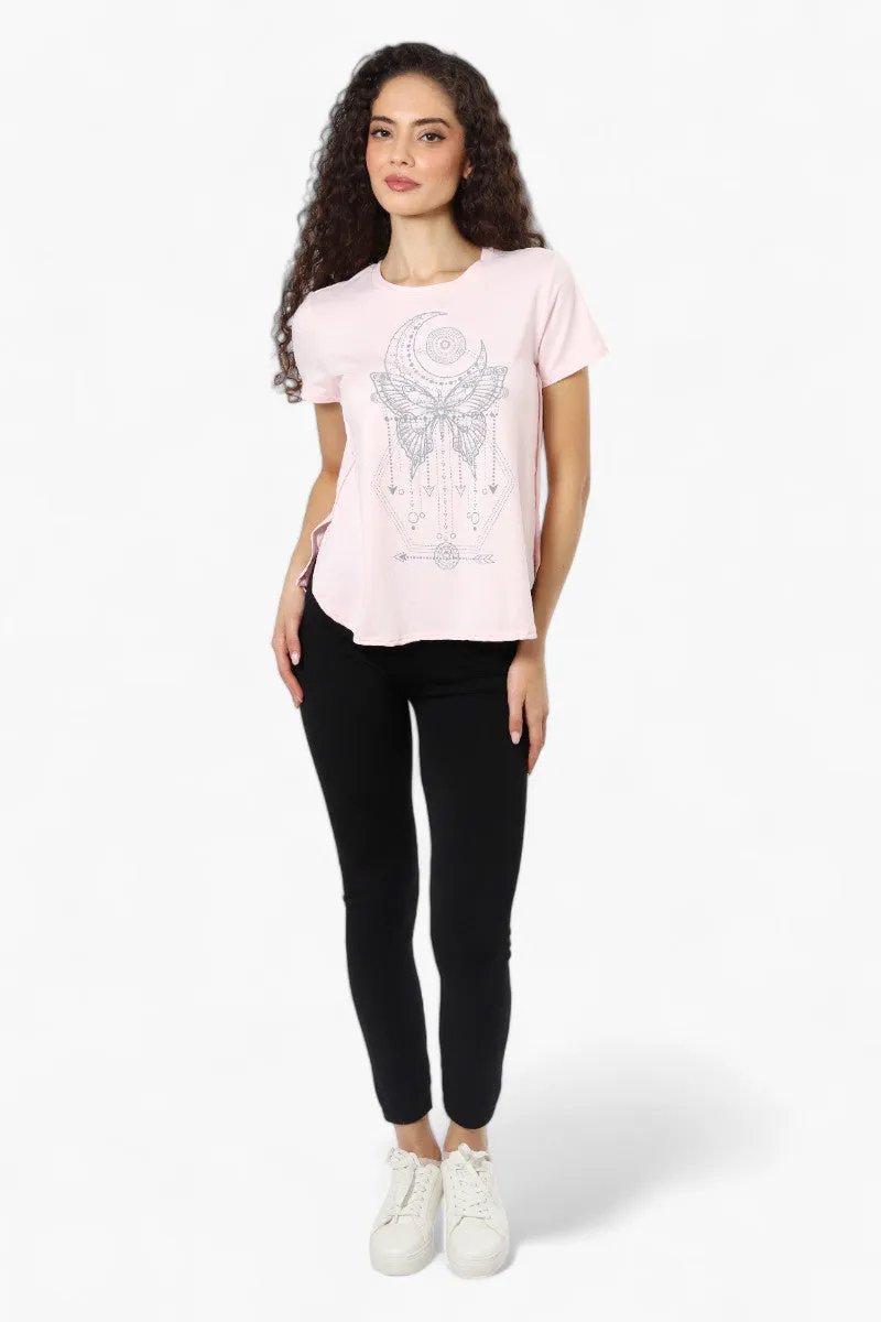 Magazine Butterfly Print Tee - Pink