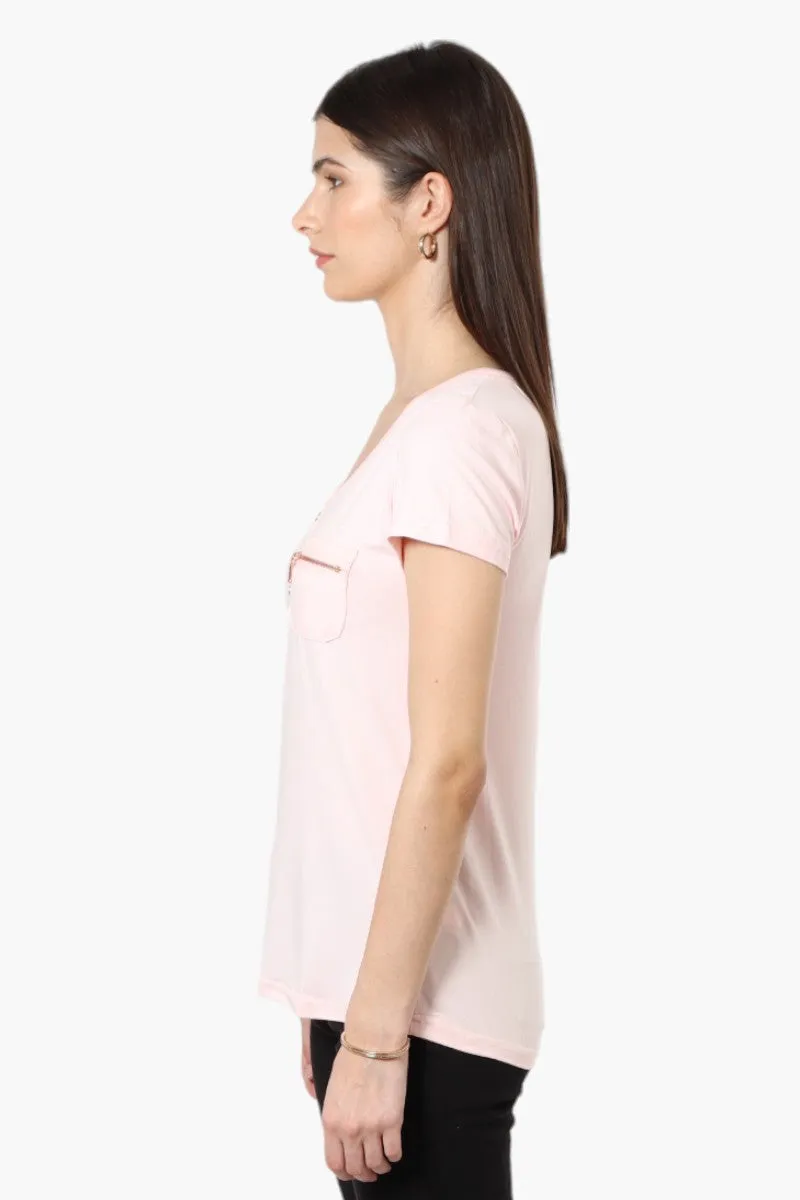 Magazine Henley Zip Pocket Tee - Blush