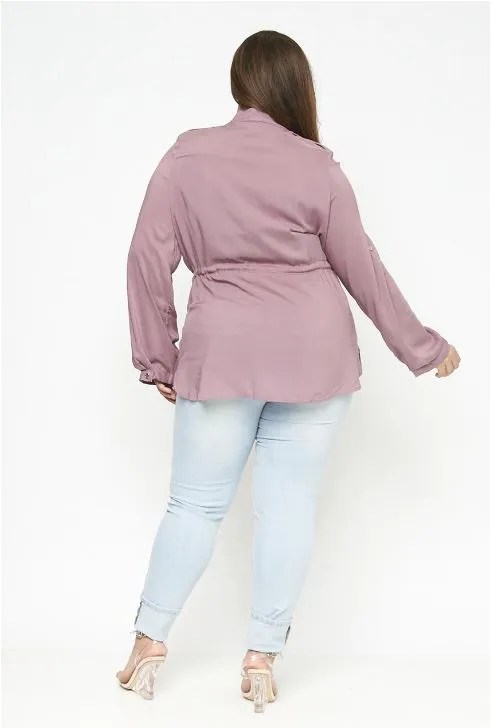 Mauve Pink Plus Size Military Jacket