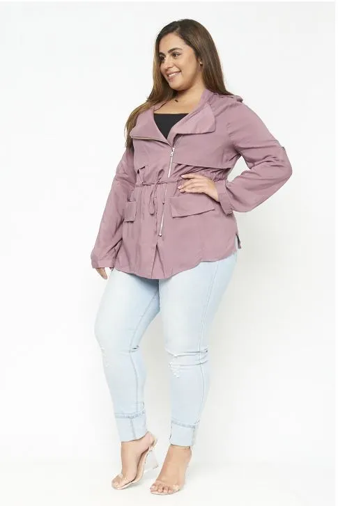 Mauve Pink Plus Size Military Jacket