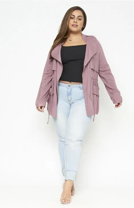 Mauve Pink Plus Size Military Jacket