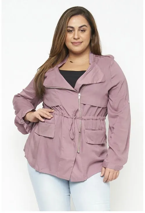 Mauve Pink Plus Size Military Jacket