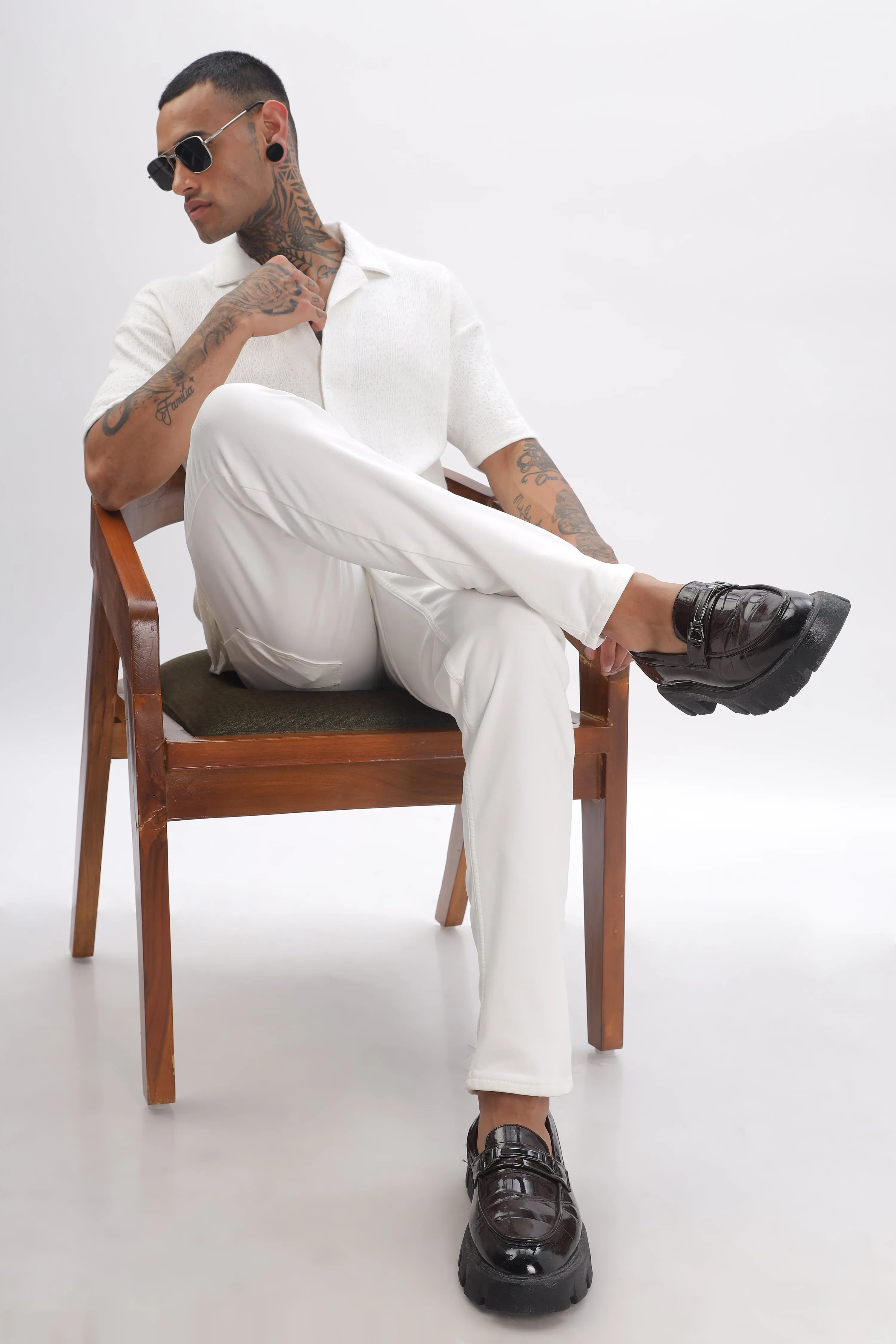 Midnight Breeze Cuban Collar White Shirt