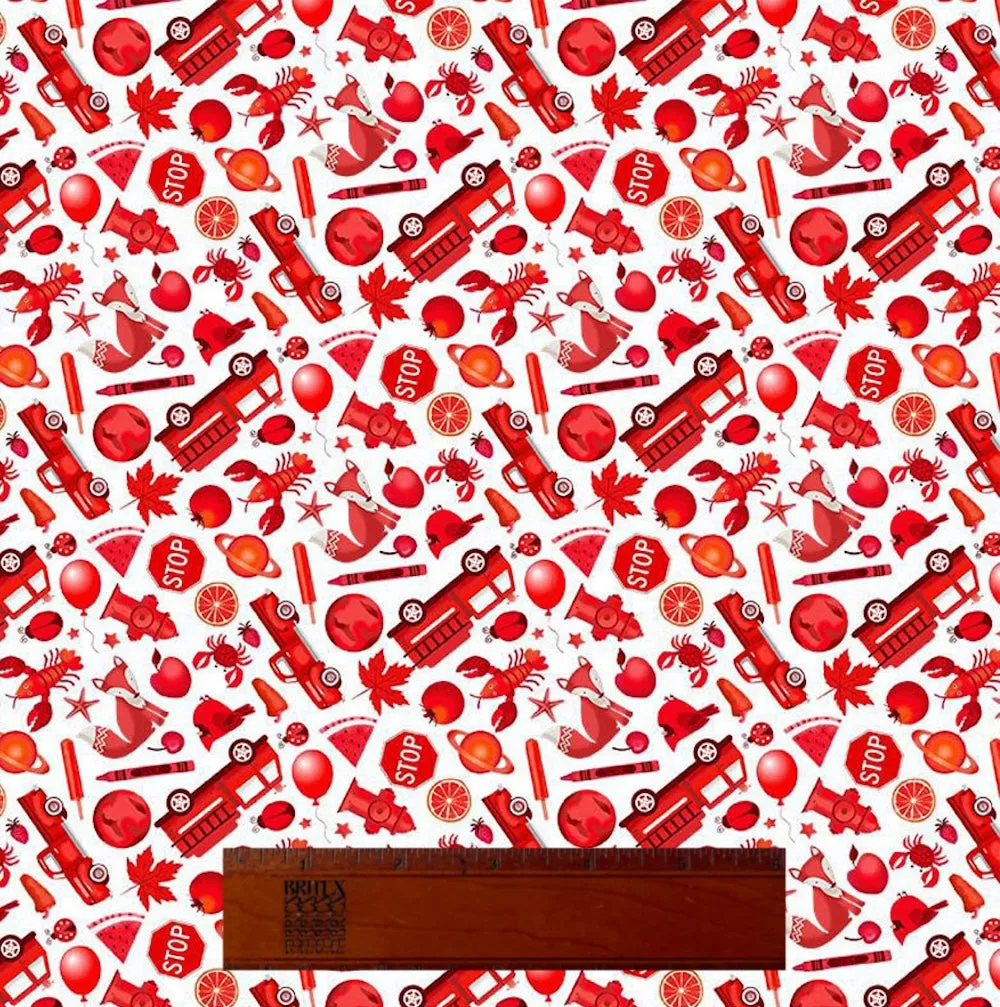 Mini Red I Spy Creatures & Stuff on White Quilting Cotton