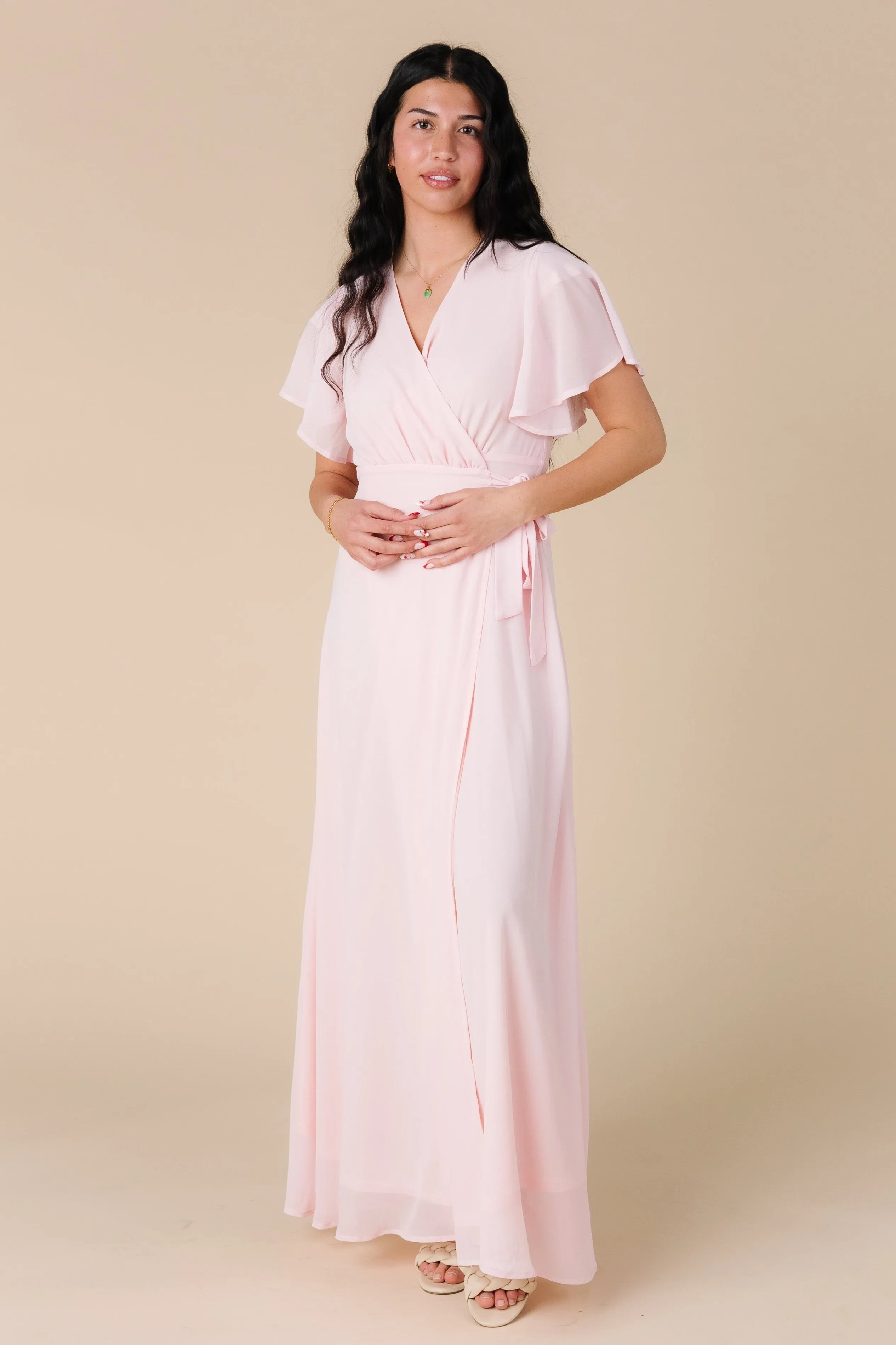 Naples Flutter Sleeve Wrap Dress - Pink