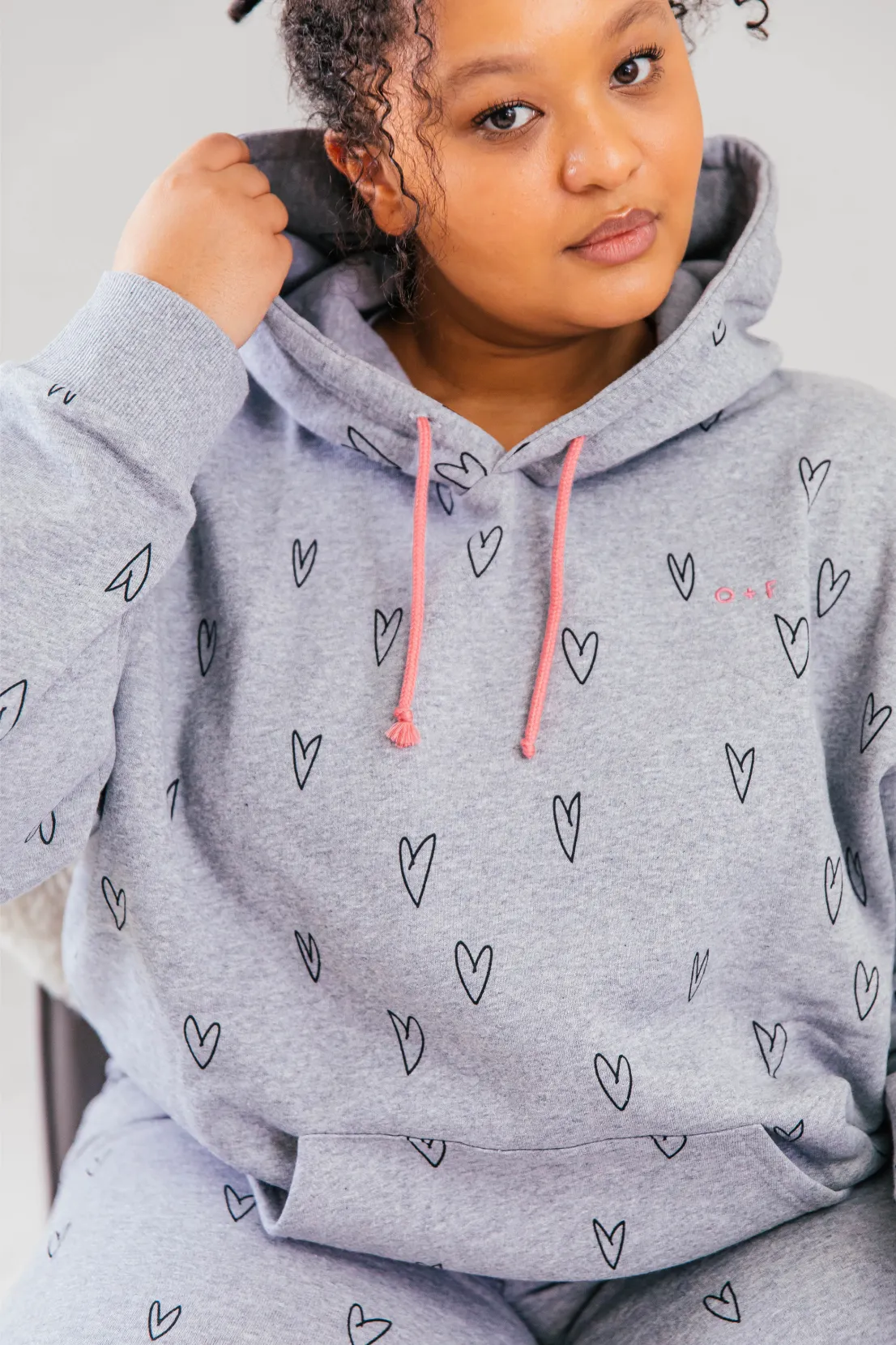 O&F Heart Print Oversized Hoodie