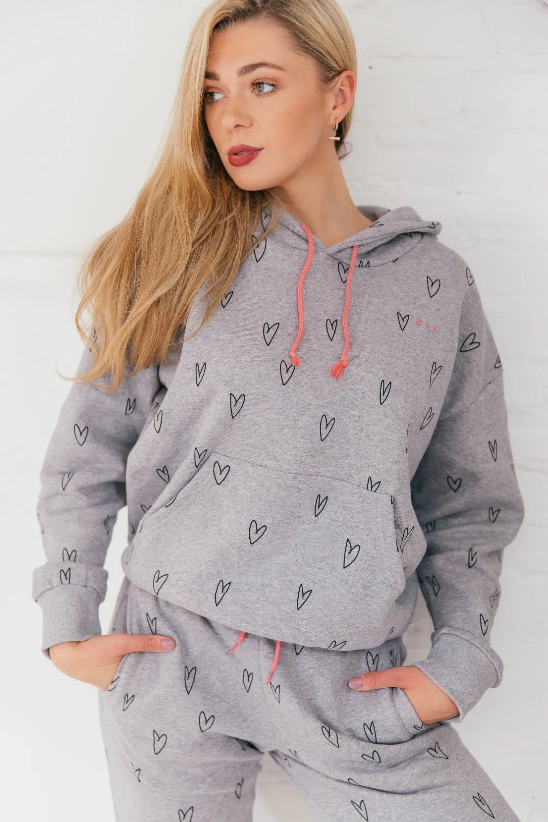 O&F Heart Print Oversized Hoodie