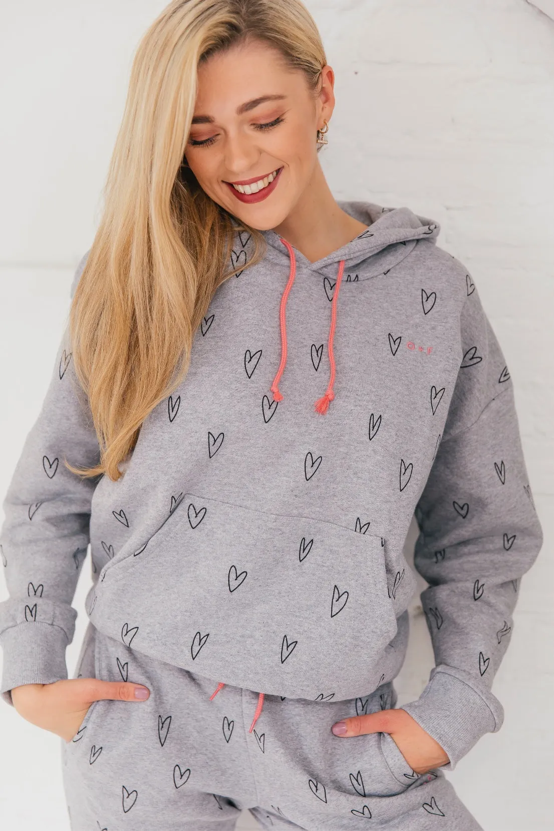 O&F Heart Print Oversized Hoodie