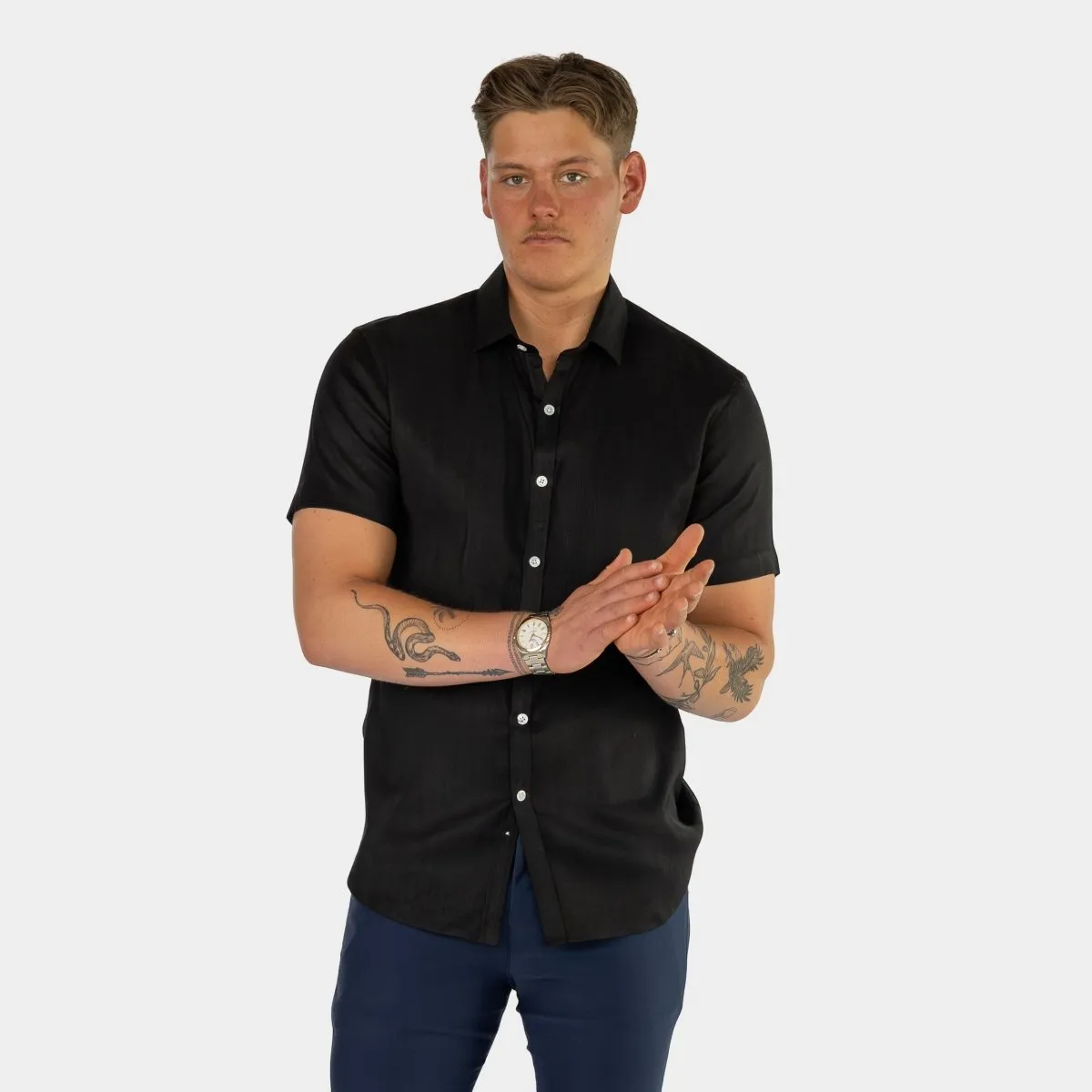 Performance Linen Short Sleeve Shirt - Black