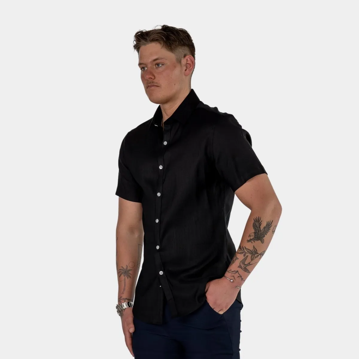 Performance Linen Short Sleeve Shirt - Black