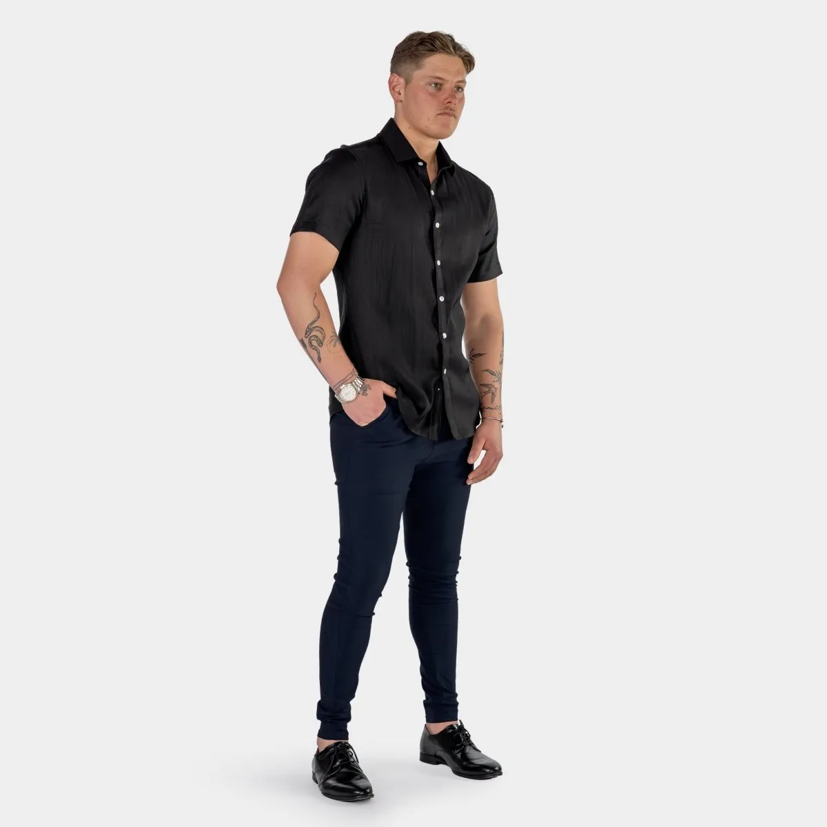 Performance Linen Short Sleeve Shirt - Black