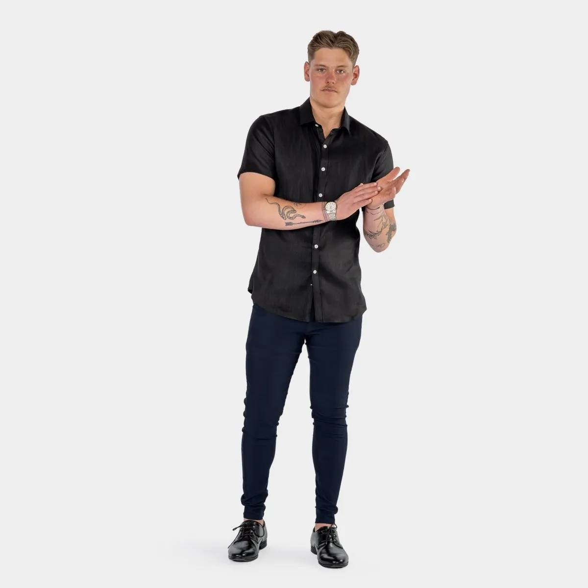 Performance Linen Short Sleeve Shirt - Black