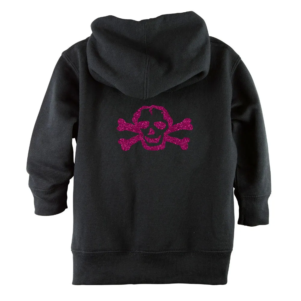 Pink Glitter Scribble Skull Front Zipper Toddler Hoodie