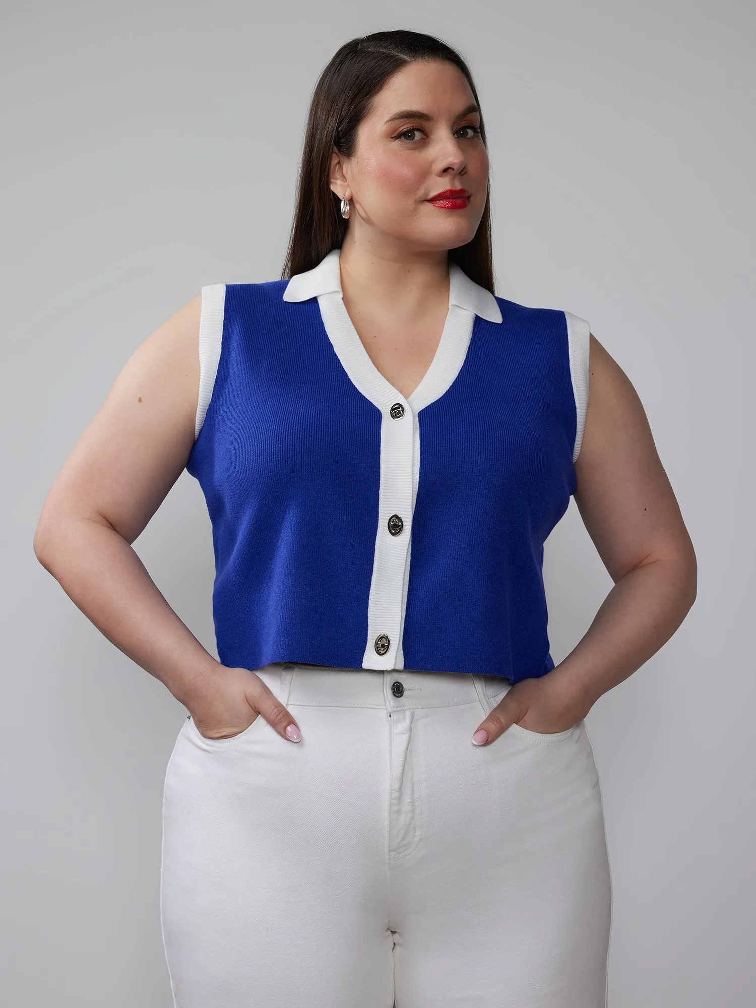 Plus Ribbed Hardware Button Vest