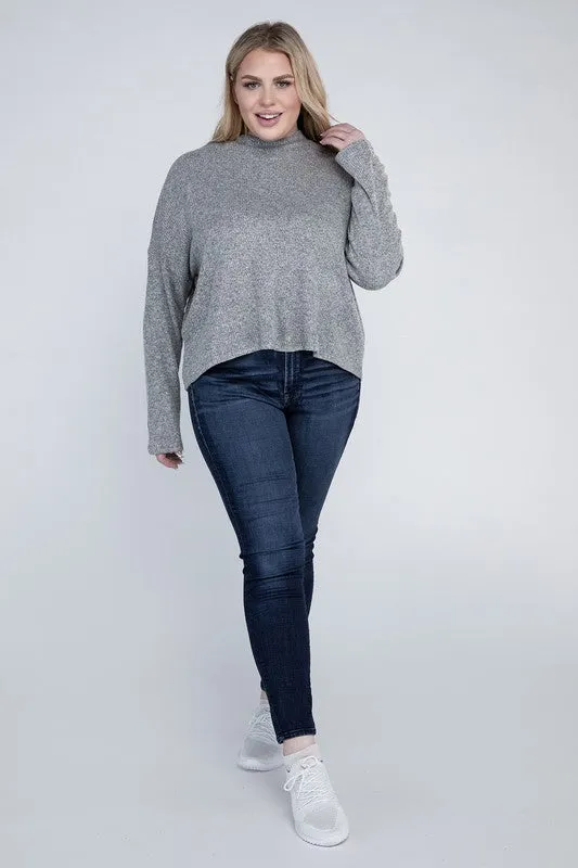 Plus Size Drop Shoulder Long Sleeve Top