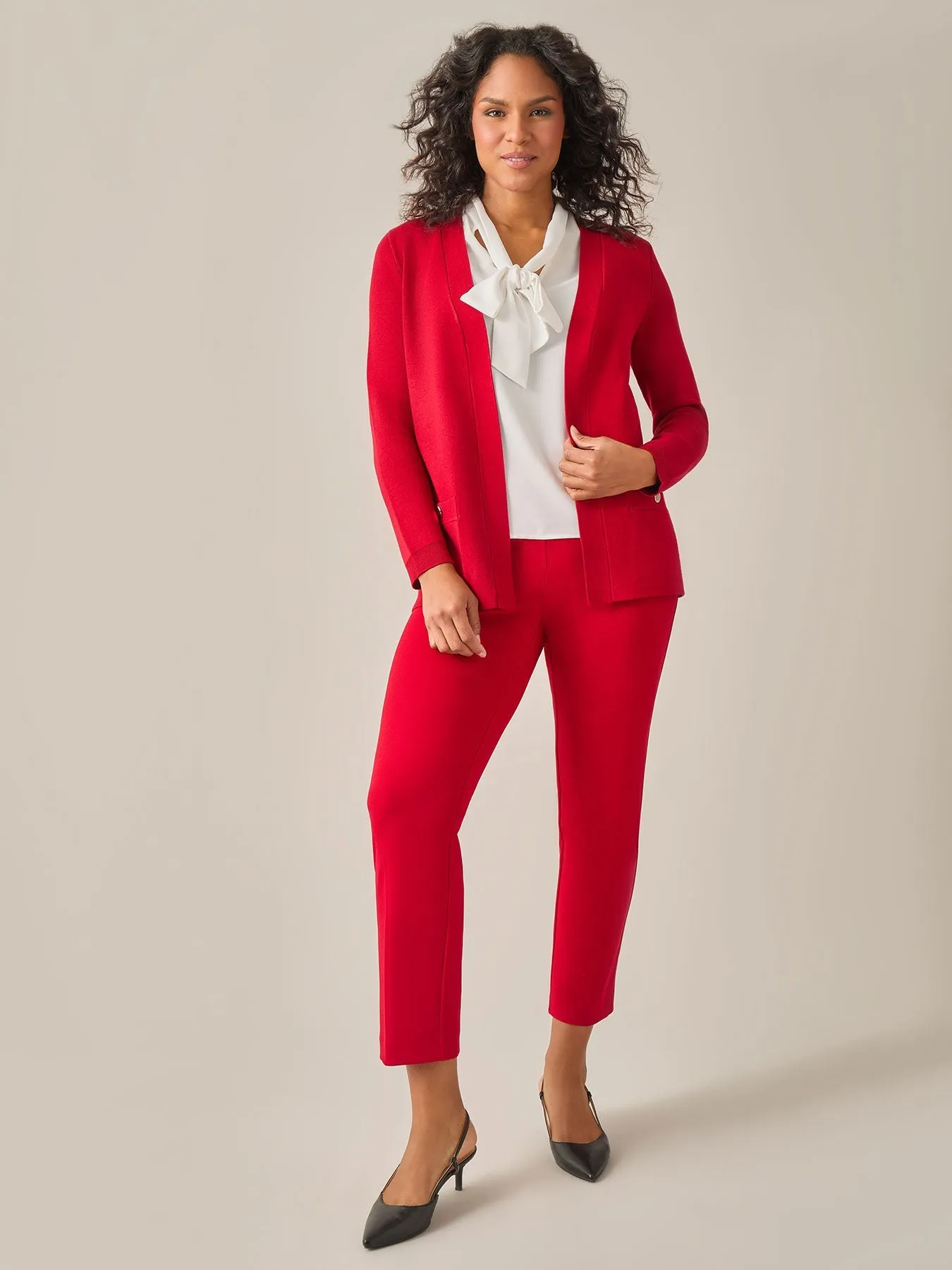 Plus Size Open Front Cardigan, Crimson