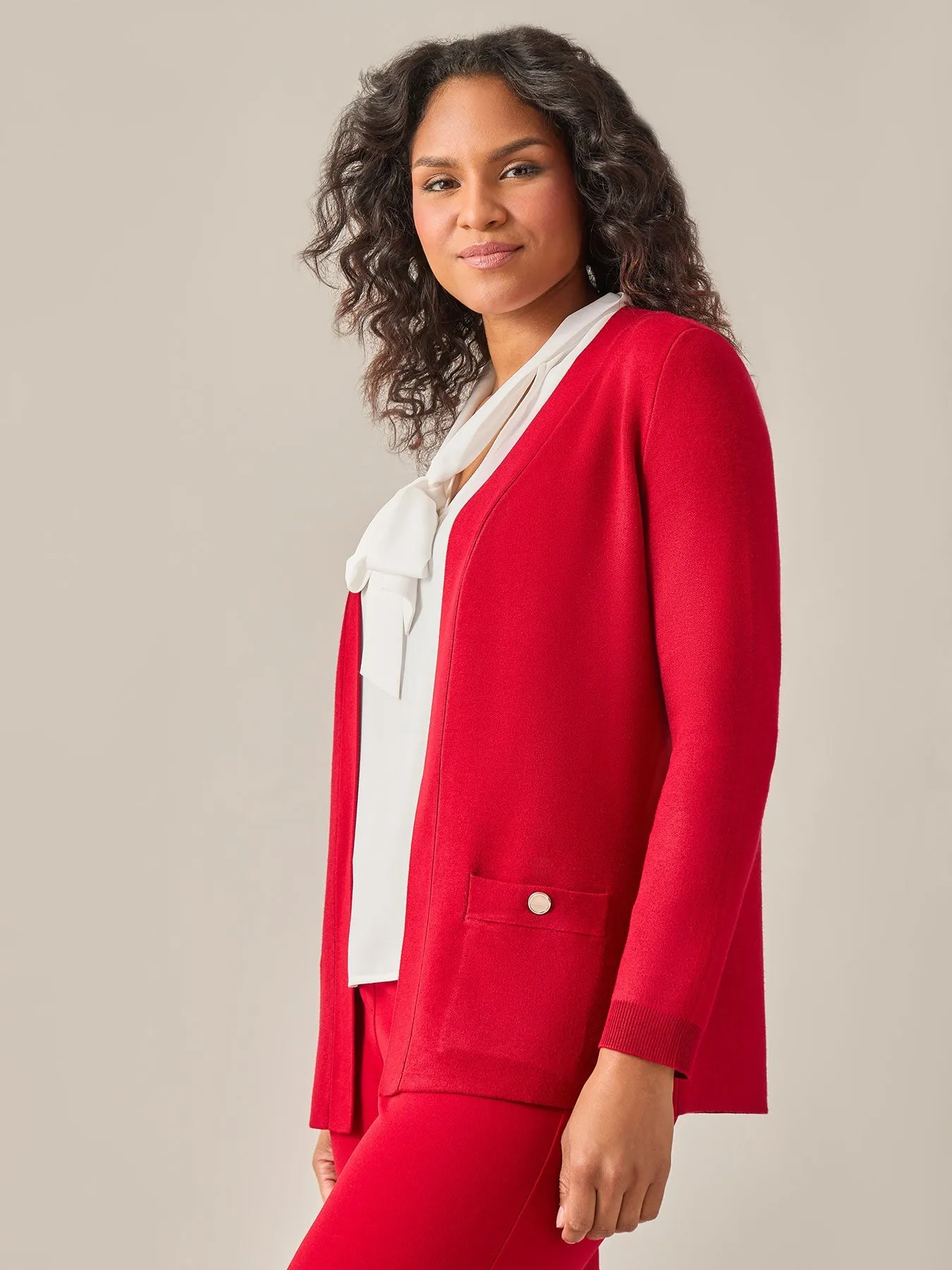 Plus Size Open Front Cardigan, Crimson