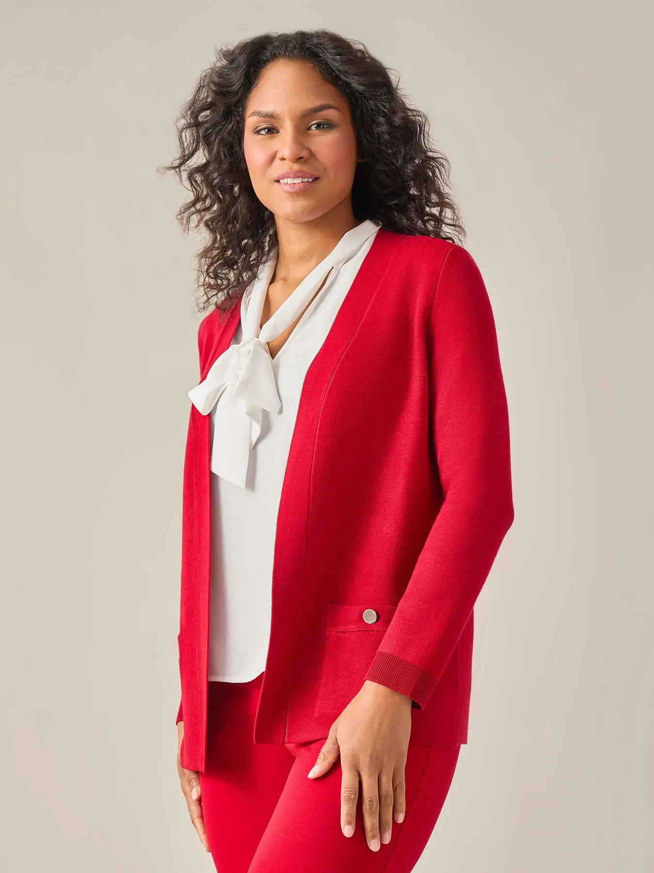 Plus Size Open Front Cardigan, Crimson