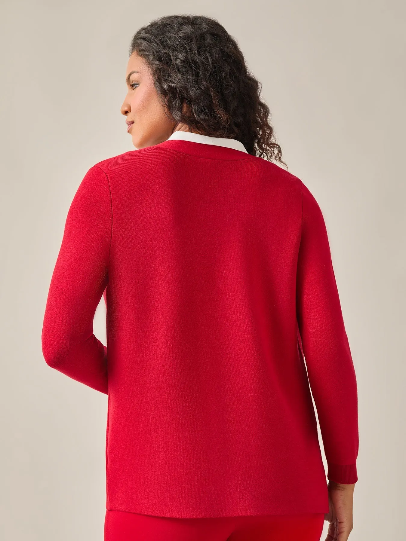 Plus Size Open Front Cardigan, Crimson