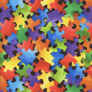 Rainbow Puzzle Pieces Quilting Cotton