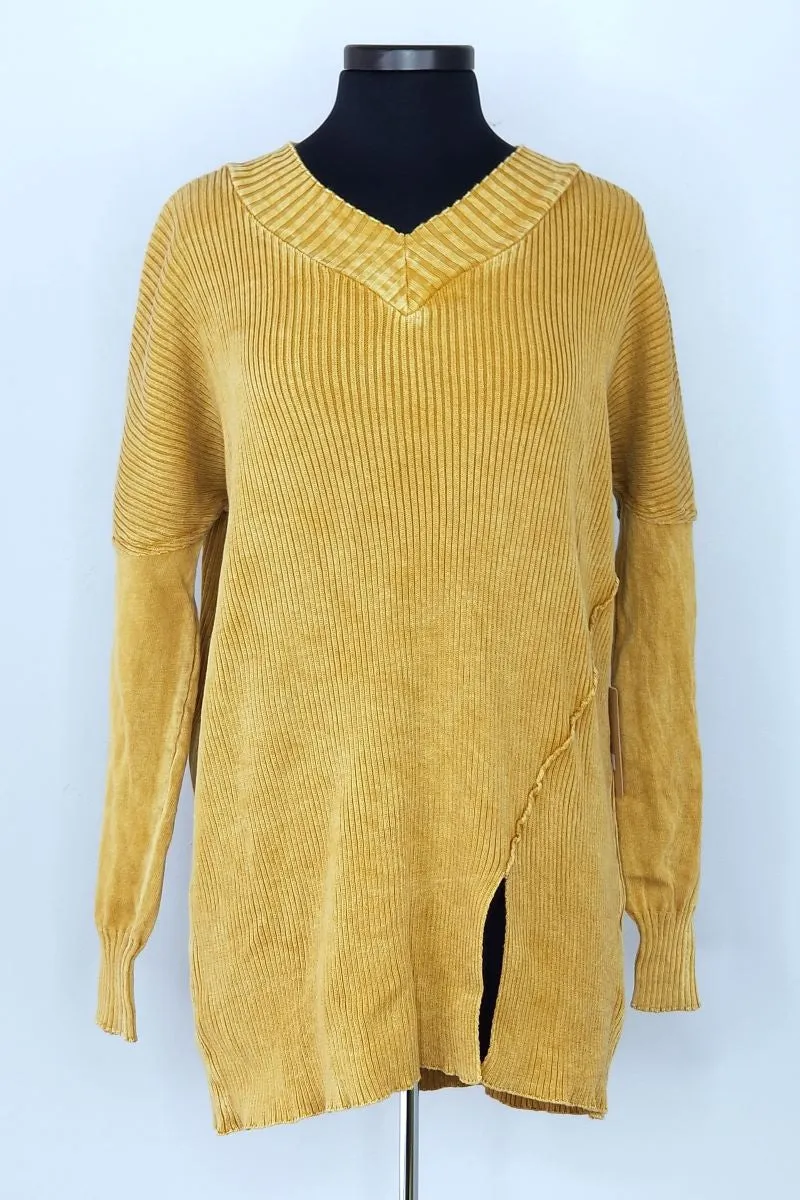 S4920A Mineral Wash Ribbed Sweater Tunic