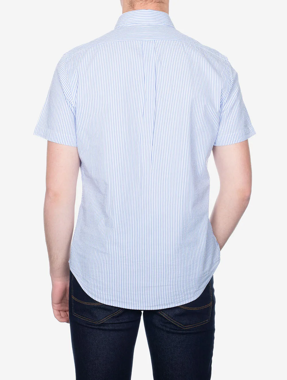 Seeksucker Shirt Sleeve Stripe Shirt Blue