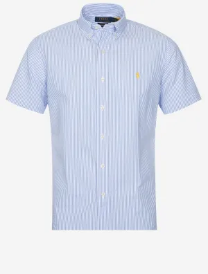 Seeksucker Shirt Sleeve Stripe Shirt Blue