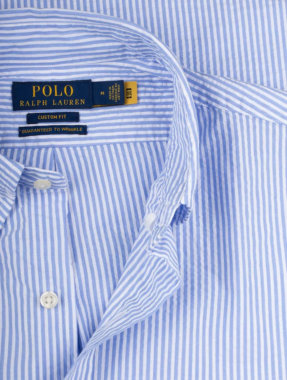 Seeksucker Shirt Sleeve Stripe Shirt Blue