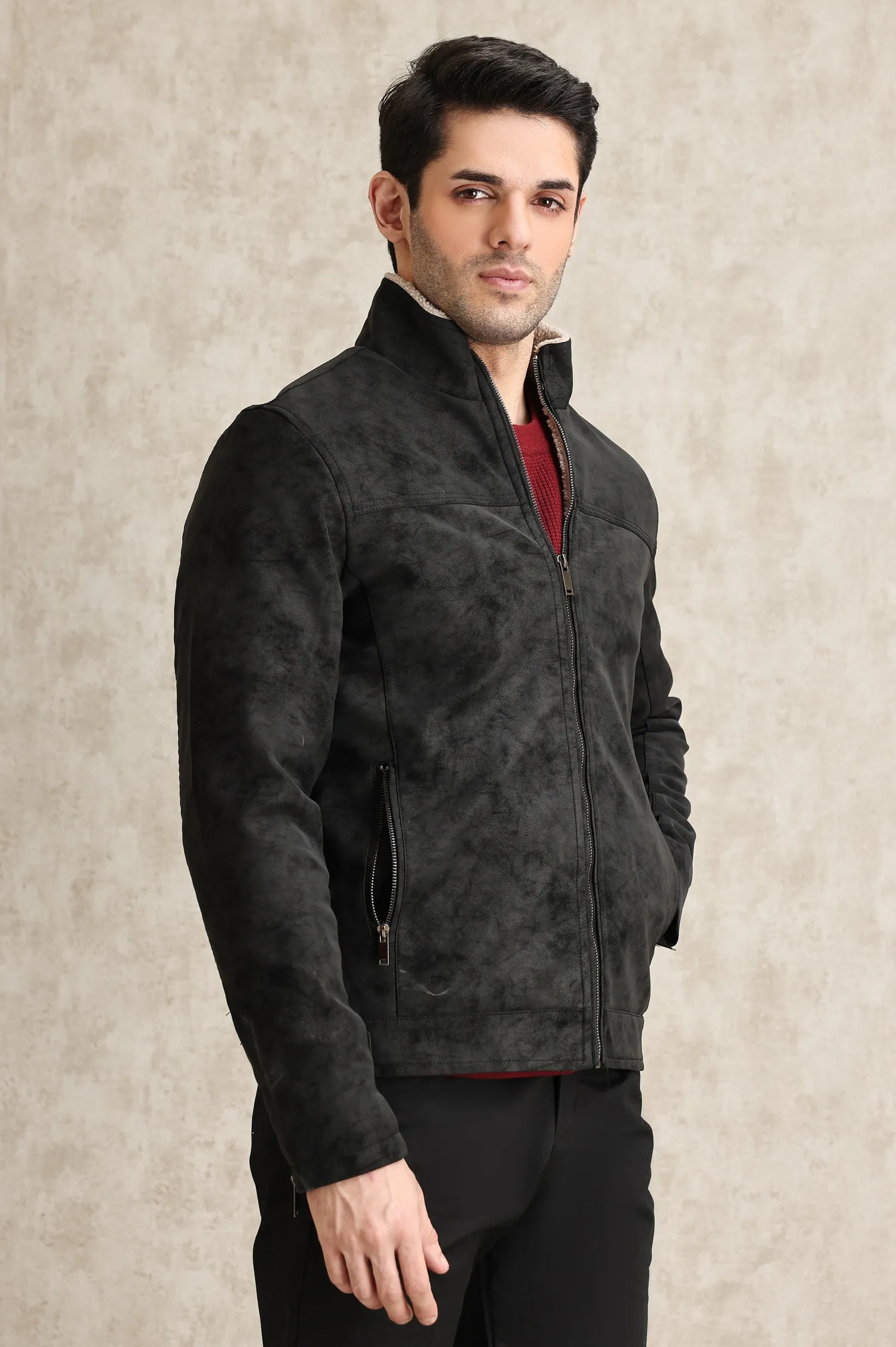 SHERPA-LINED LUXE JACKET-BLACK