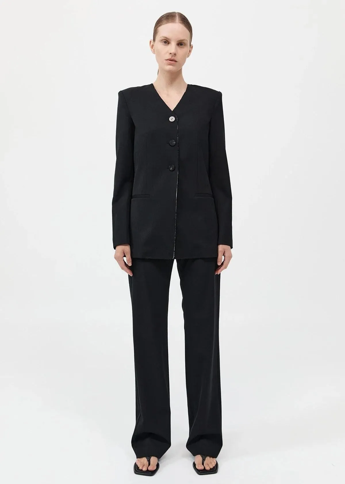 ST. AGNI Raw Edge Collarless Blazer - Black