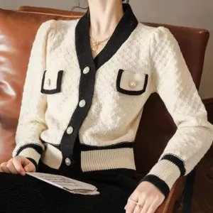 Sweater Cardigan Women Autumn New V Neck Single Breasted Sweaters England Style Long Sleeve Knitted Tops Fashionable Knitwear