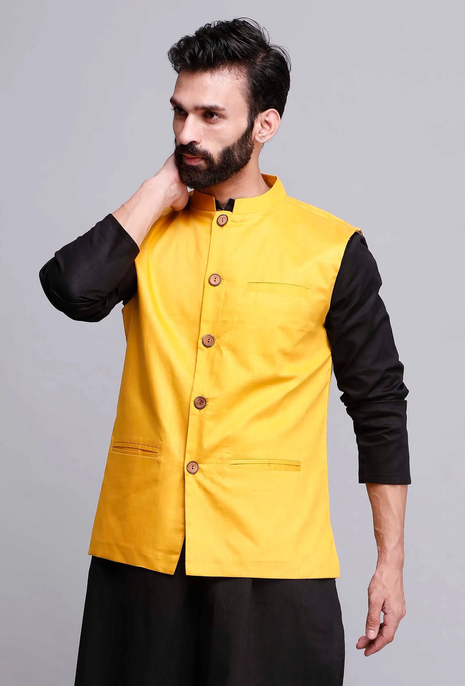 Tuscan Yellow Cotton Nehru Jacket