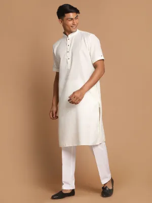 VASTRAMAY Men's Cream Kurta Pyjama Set