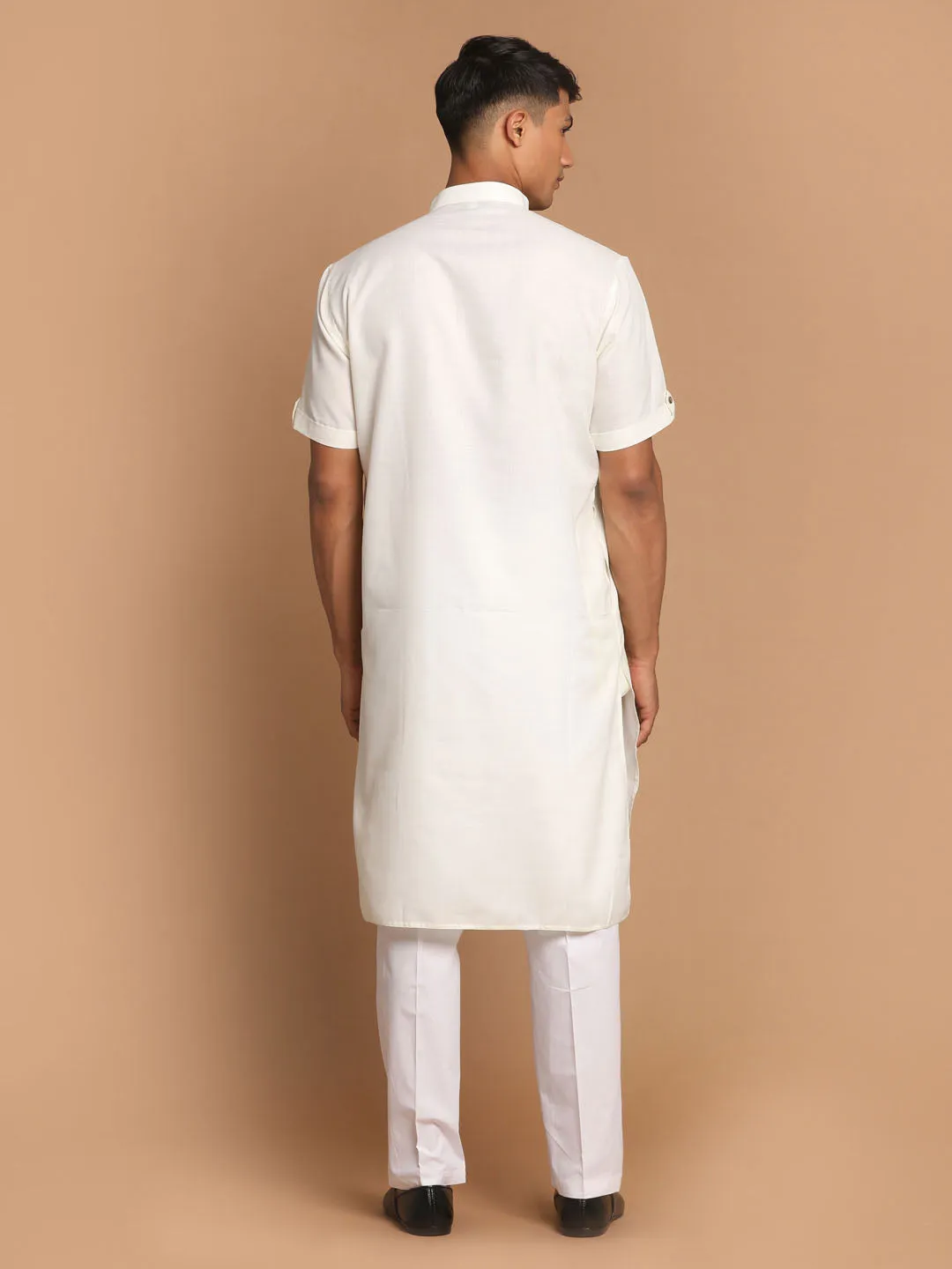 VASTRAMAY Men's Cream Kurta Pyjama Set