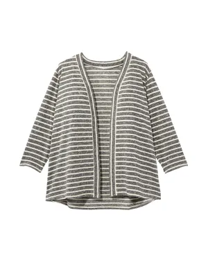 Wendy 3/4 Sleeve Sweater-Knit Cardigan | Light Grey / Ivory